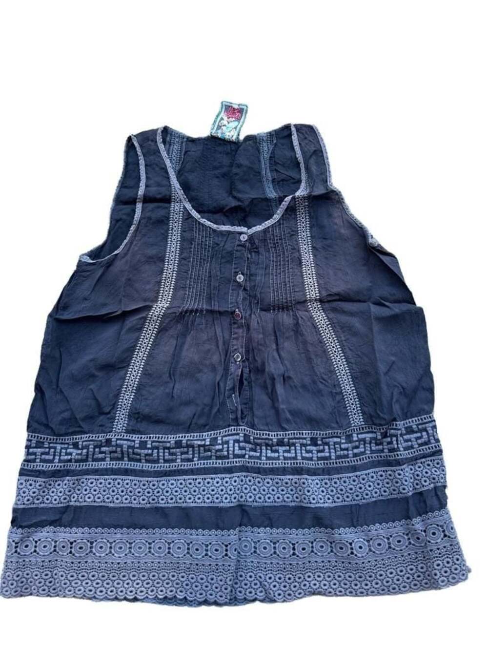 Johnny Was Black Embroidered Cupra Rayon Sleeveless Button-Down Tank Top